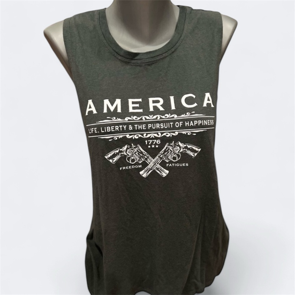 Never Worn! Freedom Fatigues Gray Patriotic Tank Top